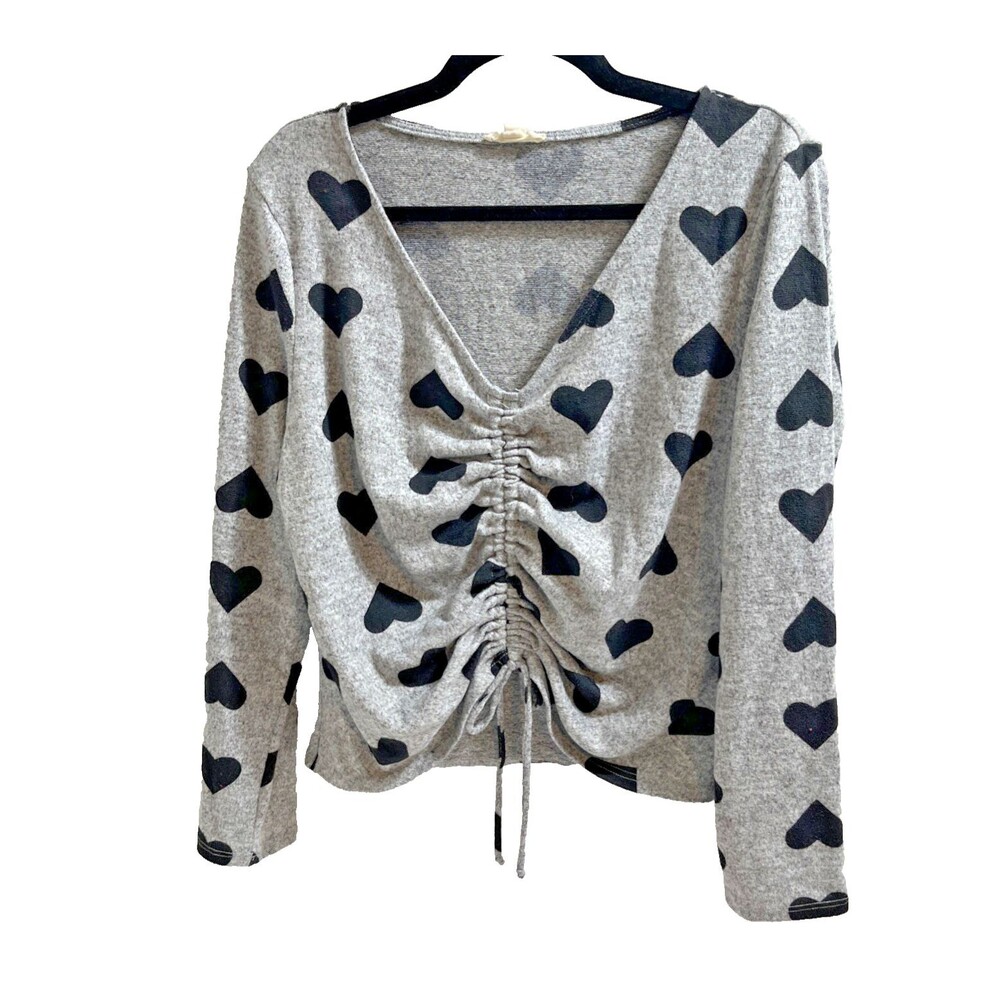 The General Good Black Heart Crop Top Sweater Women's Large Grey Adjustable